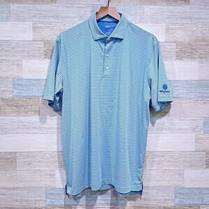 JOHNNIE O Performance Golf Polo Blue Striped Whirlwind Golf Club Mens Large